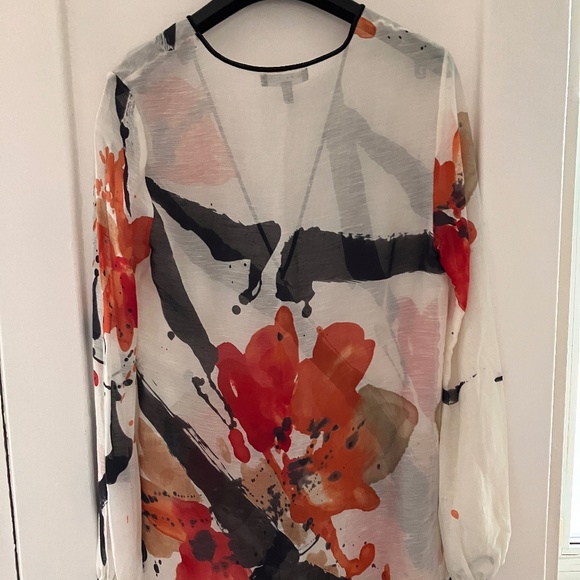 NEW SHAN ABSTRACT FLORAL Linen Beach Tunic - Picture 8 of 11